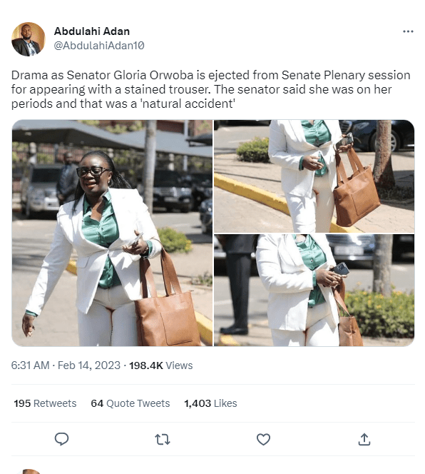 A Kenyan MP sacking from parliament for staining her cloth
